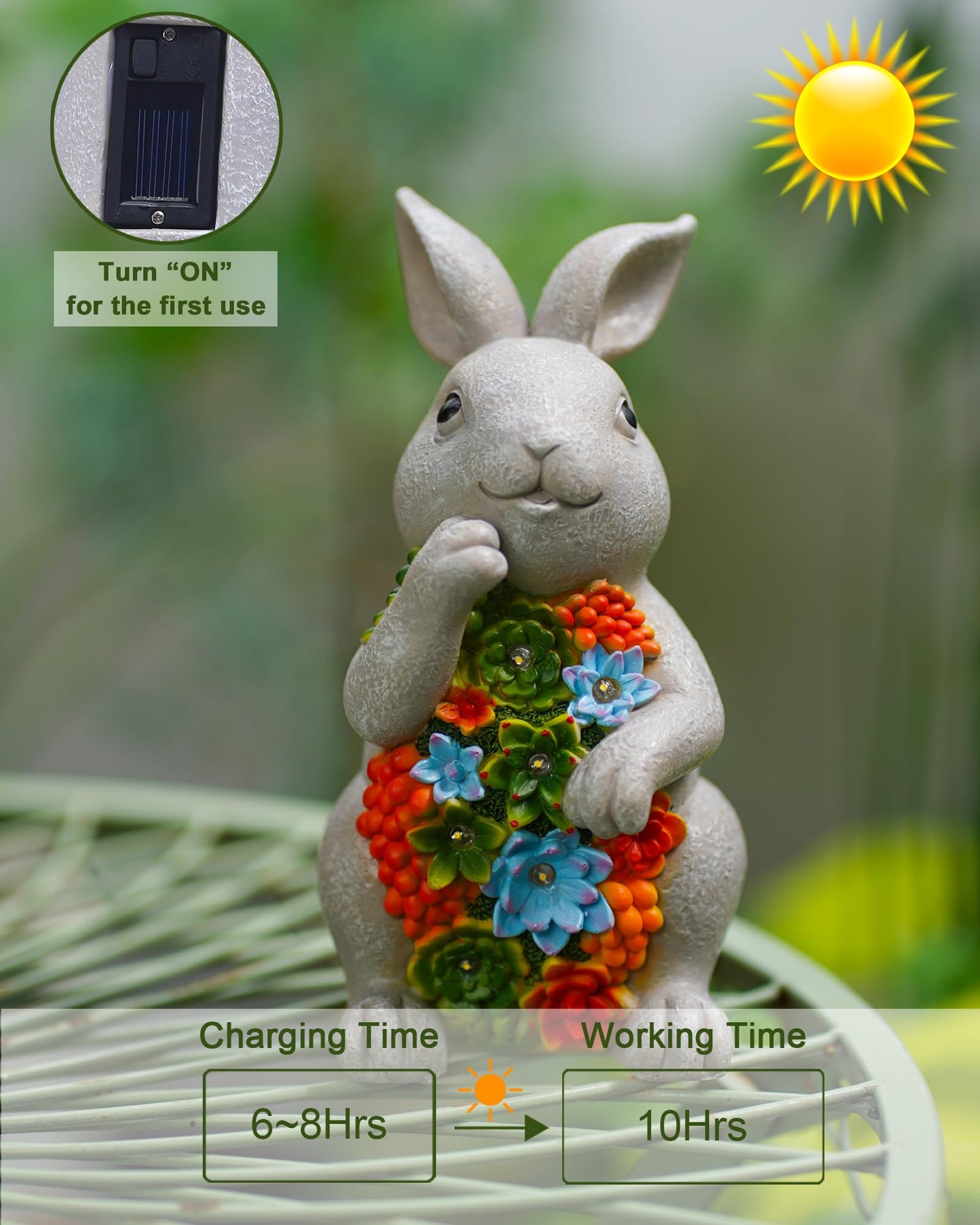 Nacome Solar Garden Outdoor Statues Bunny with Succulent and 7 LED Lights – Lawn Decor for Patio, Balcony, Yard Ornament for Mom Grandma Women