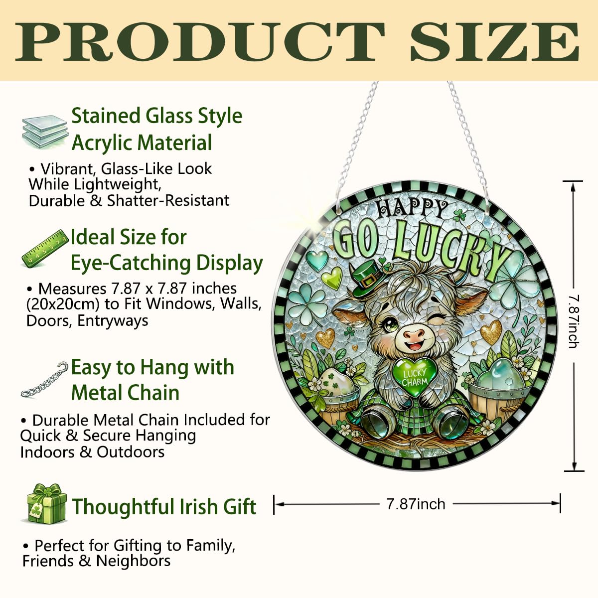 Lucky Charm Highland Cow Decor, Go Lucky Shamrock Acrylic Hanging, St. Patrick’s Day Irish Home Decoration Indoor Outdoor, Sweet Gift for Family Friends
