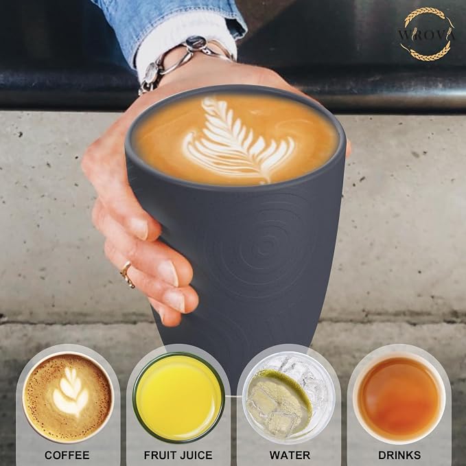 Wrova Wheat Straw Cups 8 PCS Good Alternative to Plastic Reusable Cups 12 oz Unbreakable Drinking Cup Reusable Dishwasher Safe Water Plastic Glasses Deep Grey