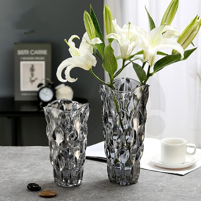 CEMABT 9.5inch 3.4 lb Glass Vases for Flowers Unbreakable Thickened Morden vase for Tables Centerpieces,Colorful,Vintage and Clear Rose Large Flower vases for Bouquet Unique Gifts（Grey）