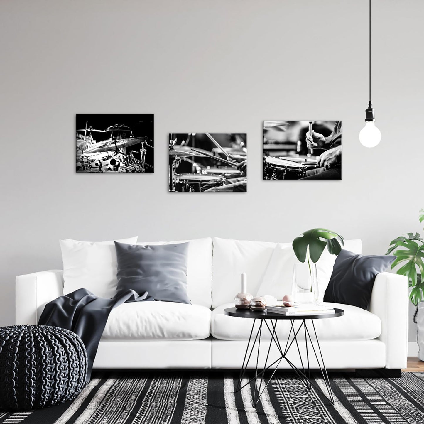 PoGoXiPoYo 3 Piece Music Canvas Wall Art Rock Band Shelf Drum Set Musical Instruments Picture Prints Black and White Artwork Posters Wall Decor for Living Room Bedroom Home Studio 12x16inchx3pcs