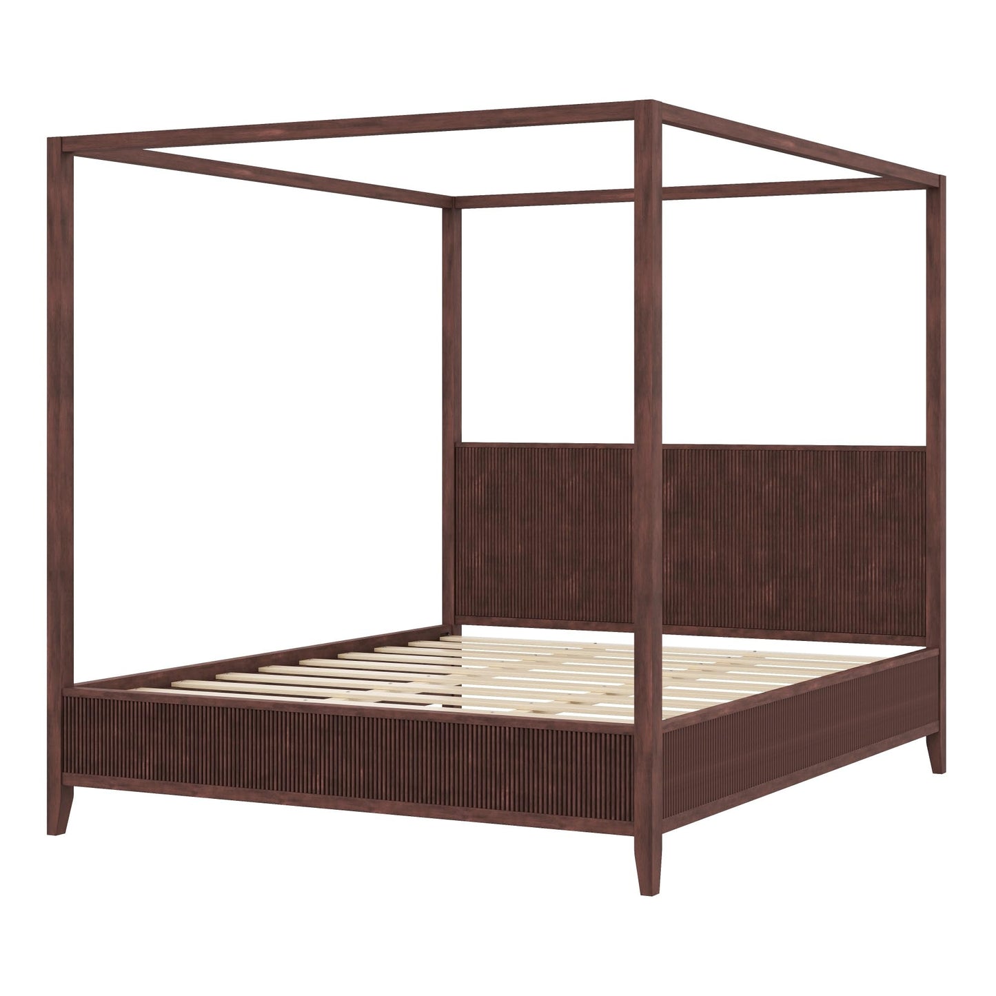 Merax Modern Luxury King Size Wooden Canopy Bed Frame with Headboard, Slats Support, Wood 4 Poster Bed Frame, No Box Spring Needed, Contemporary Bedroom Furniture, Espresso