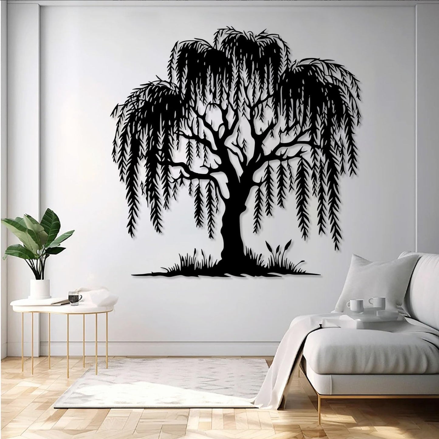 LARNT Metal Willow Tree Wall Art, Weeping Willow Tree Metal Wall Decor, Branch Art for Wall, Nature Wall Hanging, Farmhouse Sign, Wall Decor Living Room (Black, 32"x32"|80x80cm)