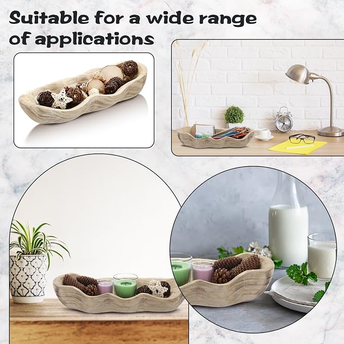 Nuogo 1 Pack 16 Inch Wavy Live Edge Dough Bowl Large Size Wood Rustic Dough Bowl Decorative for DIY Farmhouse Home Supplies Kitchen Decoration(Light Color)