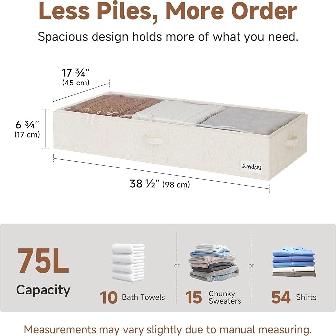 StorageWorks Under Bed Storage Containers - Extra Large Underbed Storage with Handles and Label Holder, 2 Pack Ultra-thick Fabric Underbed Bins, Closet Organizer for Clothes, Blankets, Sweater