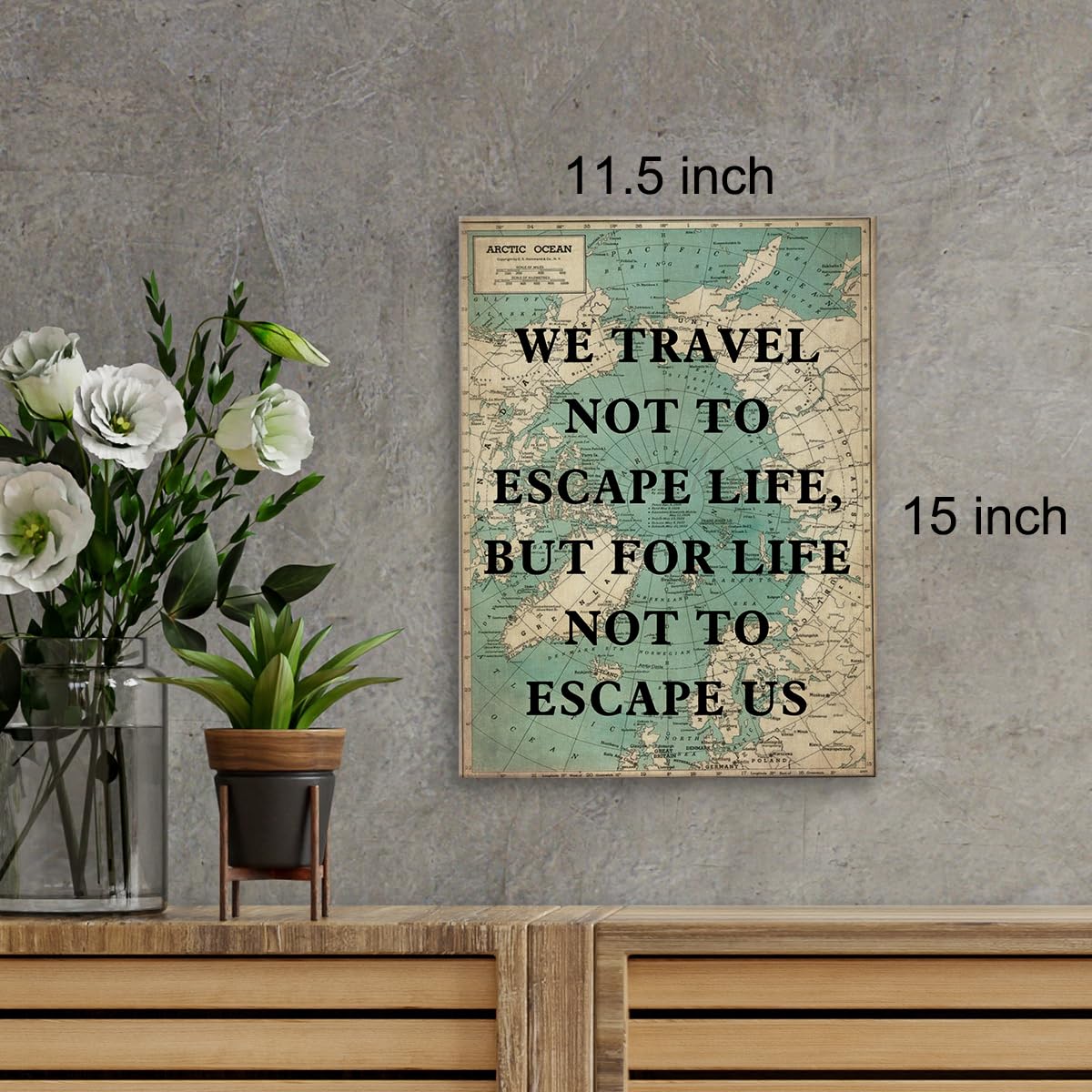 Retro Style Inspirational Travel Quote Print Canvas Wall Art Home Office Decor We Travel not to Escape Life Painting Ready to Hang 12x15 Canvas Poster Framed