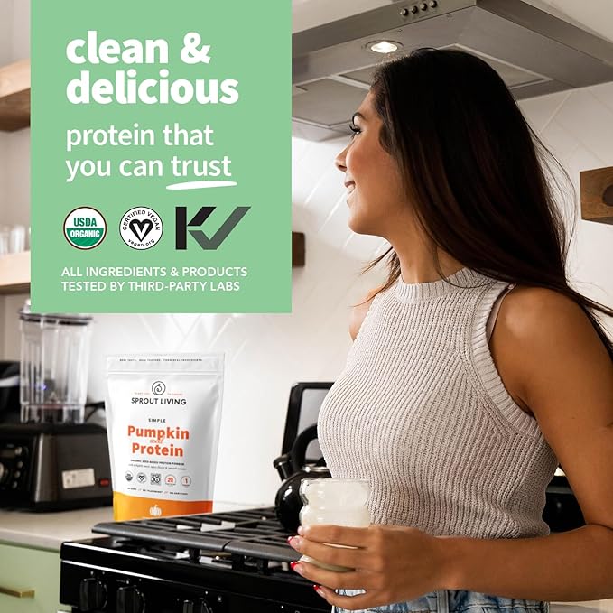 Sprout Living Organic Pumpkin Seed Protein Powder, Unflavored, 20 Grams of Plant Based Protein Powder Without Artificial Sweeteners, Non Dairy, Non-GMO, Vegan, Gluten Free (1 Pound, 15 Servings)