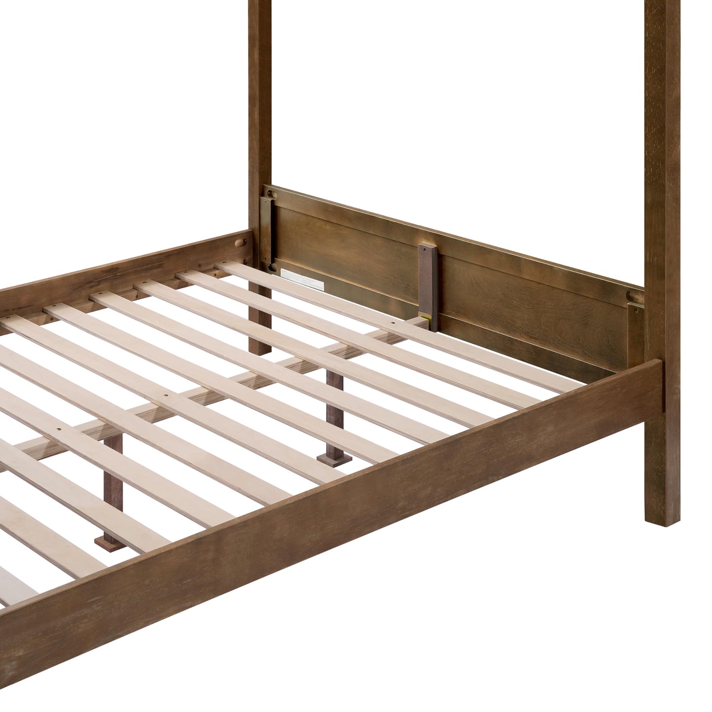 Christopher Knight Home Darnel Wooden Canopy Bed Frame Queen Size with Headboard, 4 Poster Platform Queen Bed Frame, Strong Wood Slat Mattress Support, No Box Spring Needed, Antique Natural