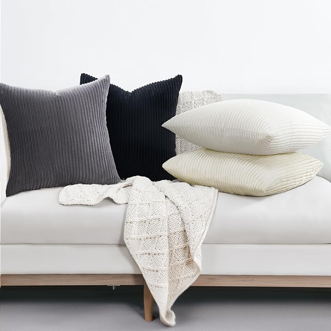Topfinel Black and White Decorative Throw Pillow Covers,Soft Velvet Modern Double-Sided Designs Euro Shams Set of 4,Mix and Match for Home Decor,Pillow Inserts Not Included (24x24 inch, Black/White)