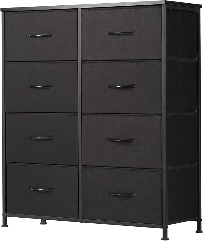 Sweetcrispy Dresser, Dresser for Bedroom Organizer Storage, Fabric Storage Tower with 8 Drawers, Chest of Drawers with Steel Frame, Wood Top for Living Room, Closet, Black