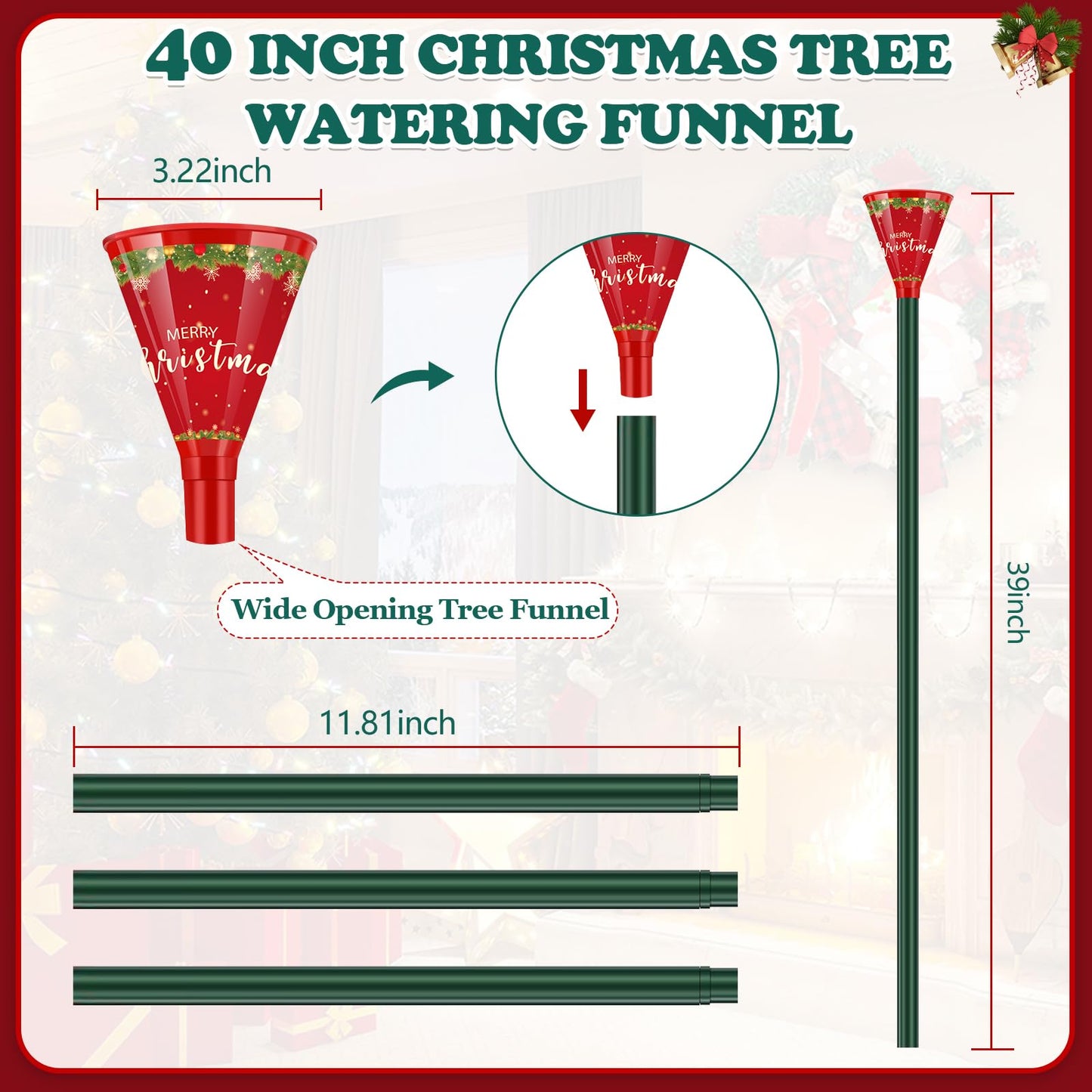 Christmas Tree Watering Funnel-39 Inch Adjustable 3-Section Long Funnel Spout Funnel Watering System Xmas Plant Watering Tool for Large Indoor Outdoor Plants (2)