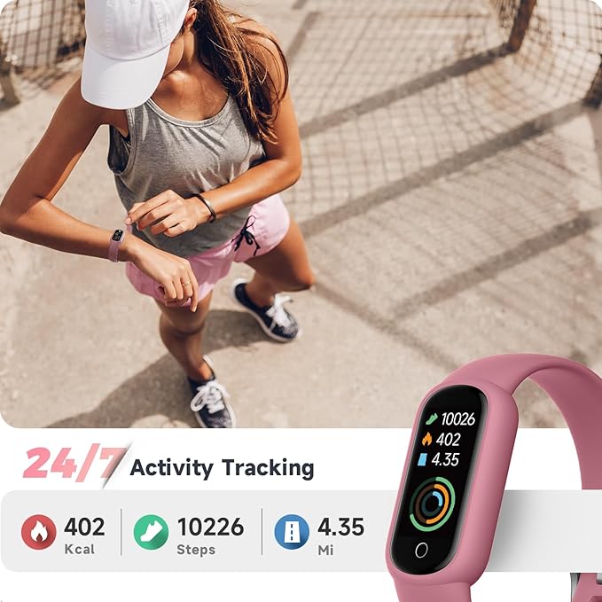 Fitness Tracker Watch with Heart Rate/Sleep Tracker/IP68 Waterproof, Activity Tracker with Pedometer Step Counter, Health Watch for Women with 14 Sports Compatible Android iOS, Parrot Pink