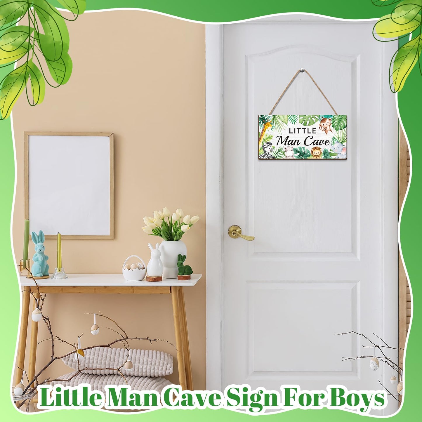 Guiqulai Safari Nursery Decor Woodland Animal Theme Little Man Cave Sign Safari Wall Decor for Toddler Boy Kids Bedroom Living Room, Wooden Animal Wall Art Decorations