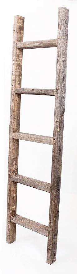 BARNWOODUSA Rustic Decorative Ladder - 100% Upcycled Wood (60" x 12" x 1.5", Weathered Gray)