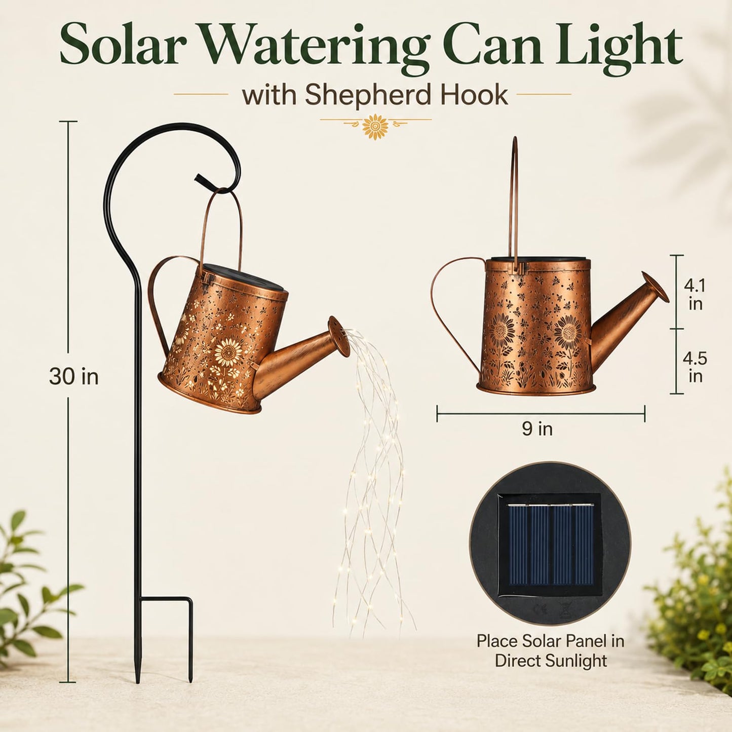 Solar Watering Can Light, Solar Powered Hanging Lantern Landscape Lights, Decorative Garden for Yard Waterproof Garden Decor, Gifts for Mom, Grandma（Sunflower + Bee）