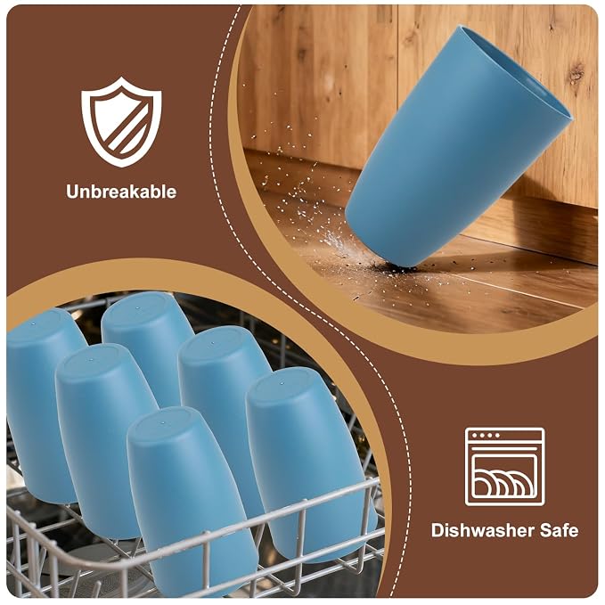 SINOGE Premium Wheat Straw Cups 20 oz Large Capacity Unbreakable Drinking Glasses | Set of 6 | Alternative to Plastic Cups Reusable Water Glasses Dishwasher and Microwave Safe Drinking Cups - Blue