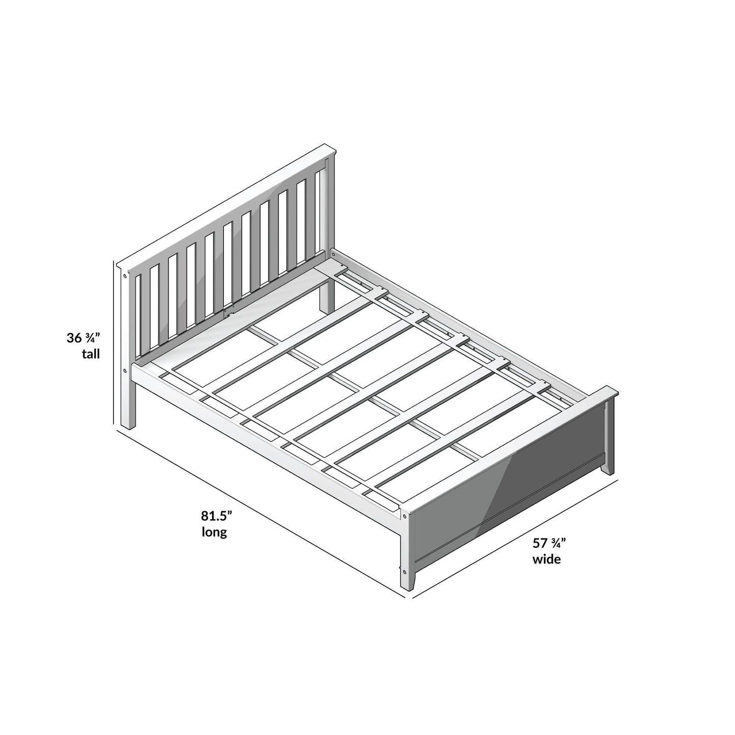 Plank+Beam Solid Wood Full Bed Frame, Platform Bed with Headboard, White