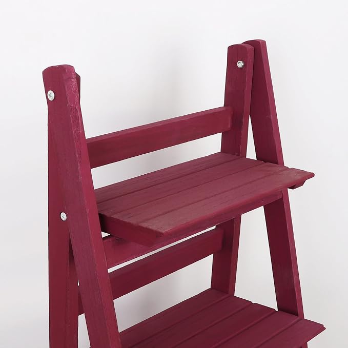 Distressed Ladder Shelf - Rustic Leaning Bookshelf for Home Decor (Raspberry)