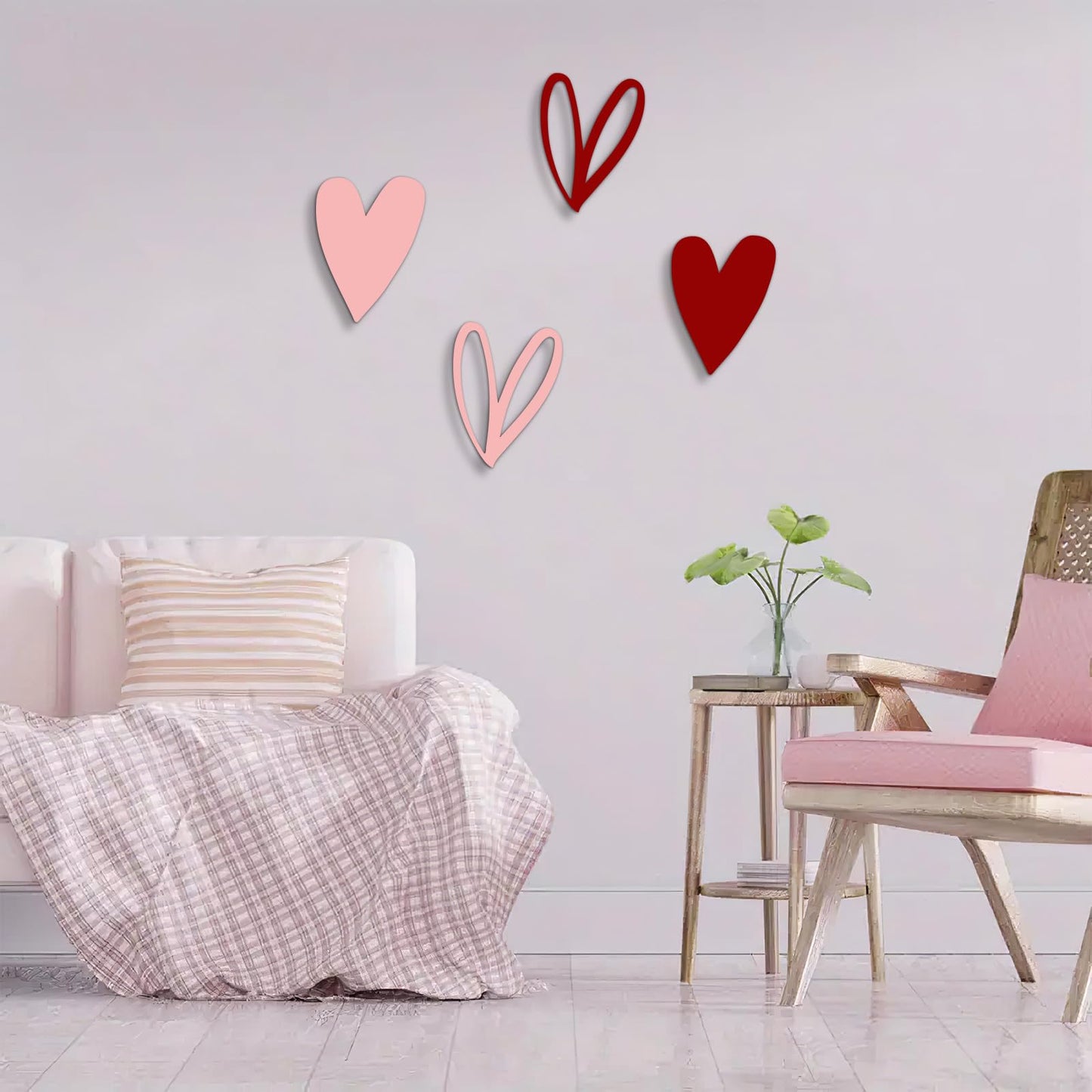 Vineland Metal Heart Wall Art Decor, Pink Minimalist Wall Sculptures for Living Room Bedroom Bathroom Kitchen Decorations, Housewarming Gifts, 5.9x7.8 Inches, Set of 2
