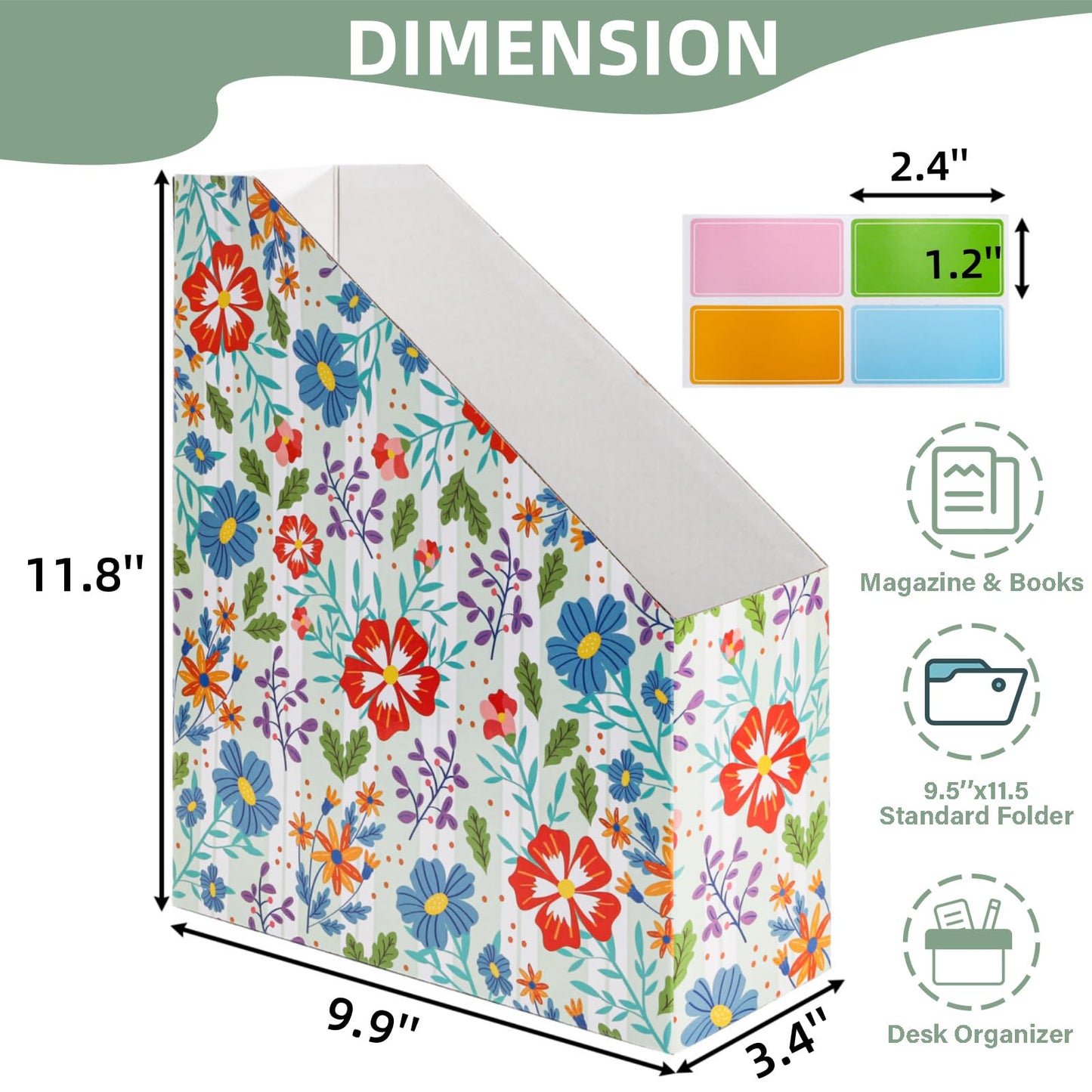 WRINGKIT 20 Pack Cardboard Magazine File Holder, Foldable Magazine Organizer Box, Large Vertical Magazines Storage Bin with Blank Label Sticker for School Office Shelves, File Folders for Documents