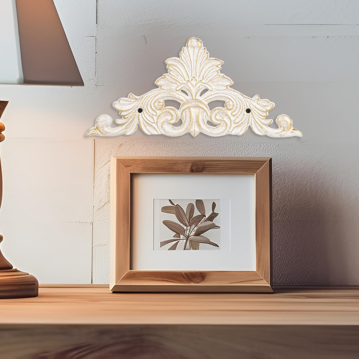 Sungmor Victorian Style Cast Iron Wall Plaque, Antique White Fleur De Lis Design Metal Wall Art Decor - 11.8 Inch Carved Decorative Plaque for Doorway, Fireplace Accent