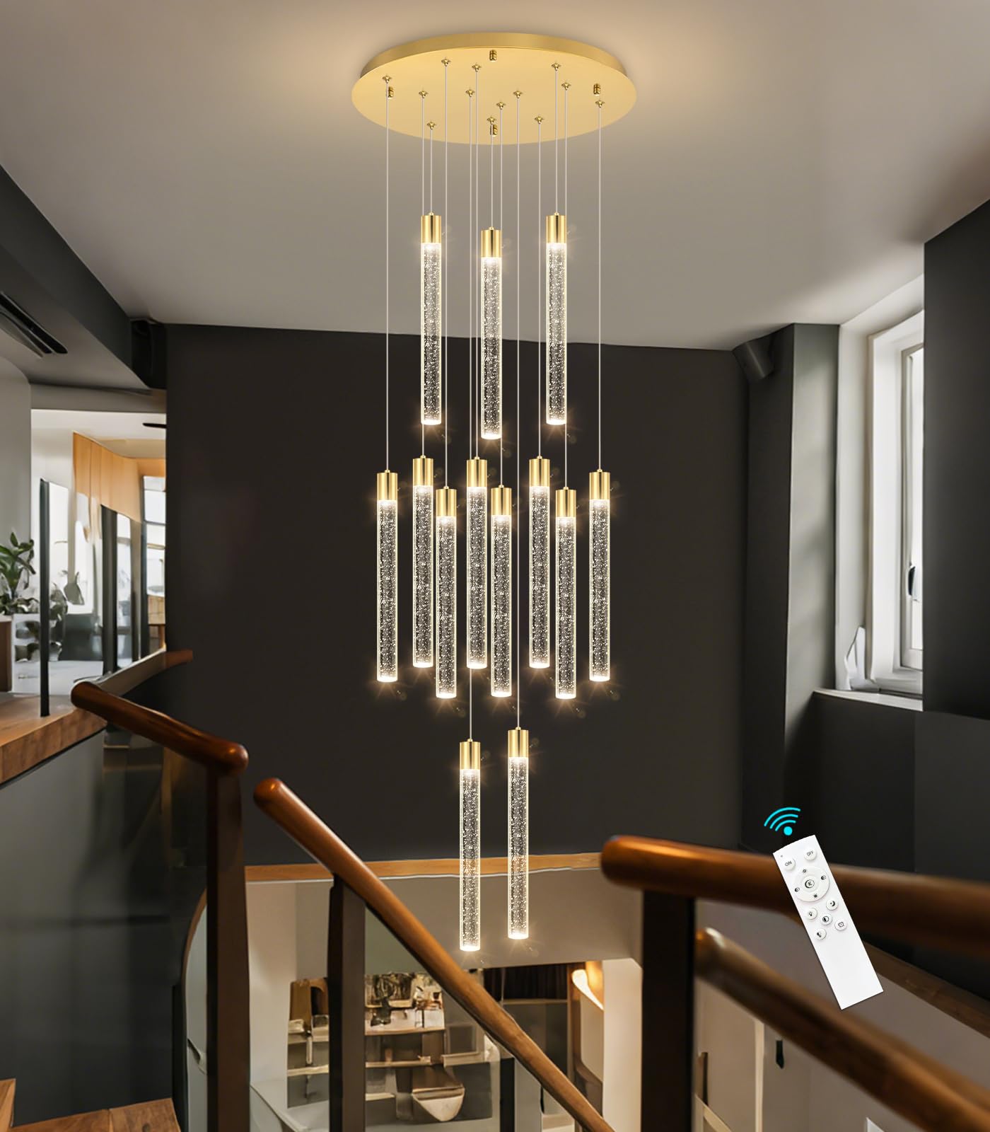 dolria 13-Light Long Large Modern Led Crystal Chandeliers Modern Spiral Chandeliers High Ceilings Chandelier for Staircase Foyer Gold