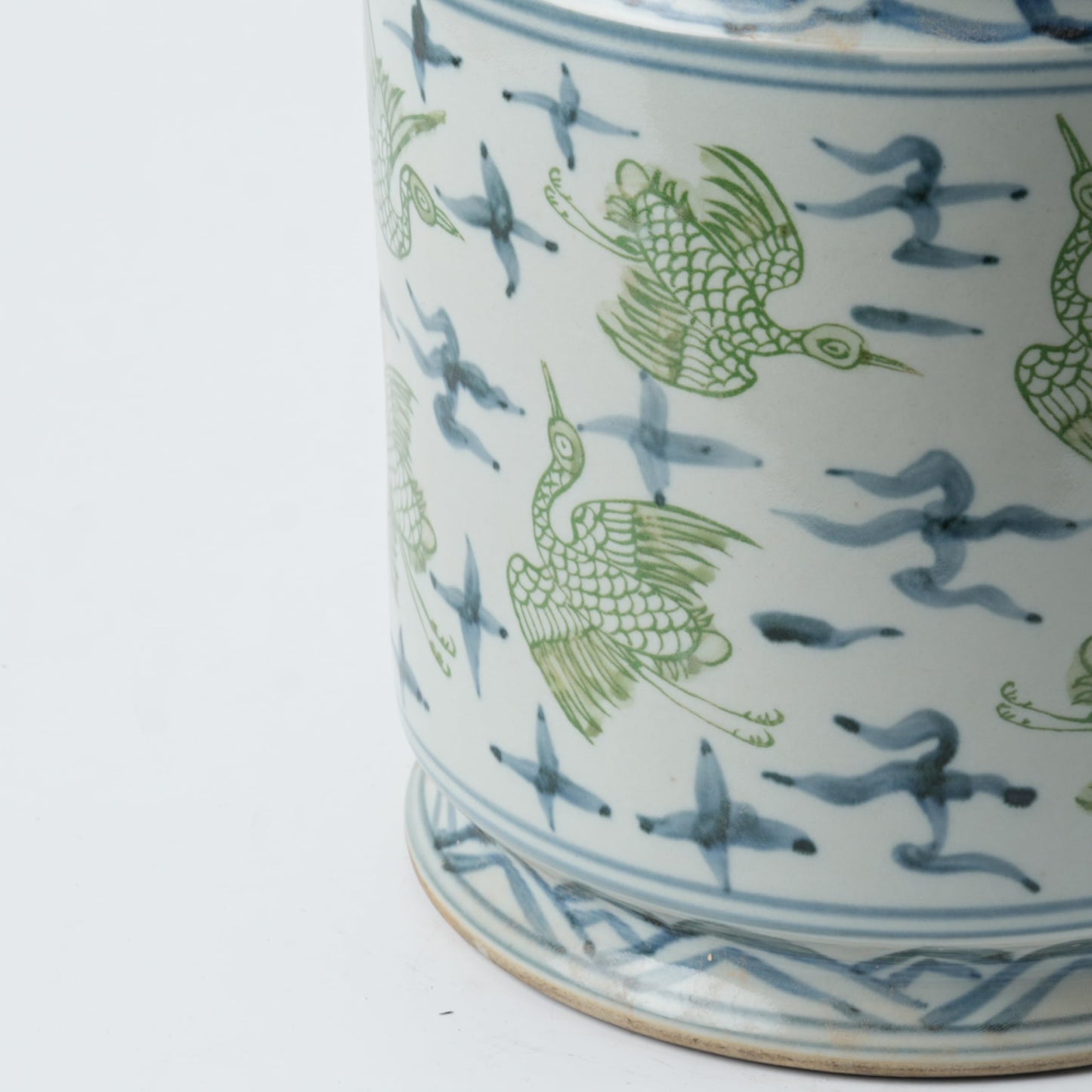 Antique Hand-Painted Flower and Bird Porcelain Pen Holder Old Style Ceramic Planter 9.7 Inch Large Plants Vase Blue & White Porcelain Silla Flower Plant Pots (Green and Blue)