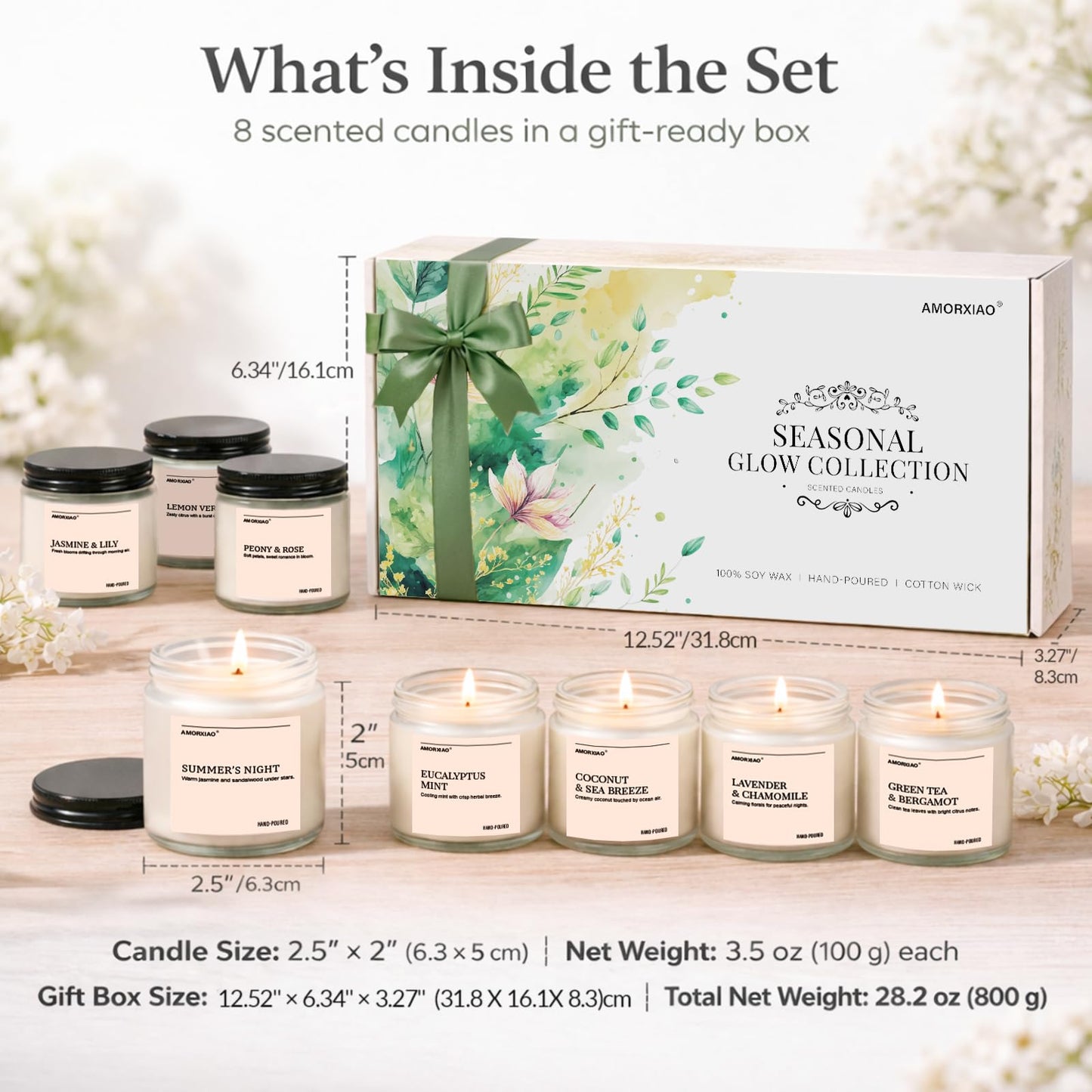 Scented Candles Gift Set, 8 Pack Soy Wax Candles for Home, Long Lasting Burn Floral Fresh Aromatherapy Scents for Women, Birthday, Holiday