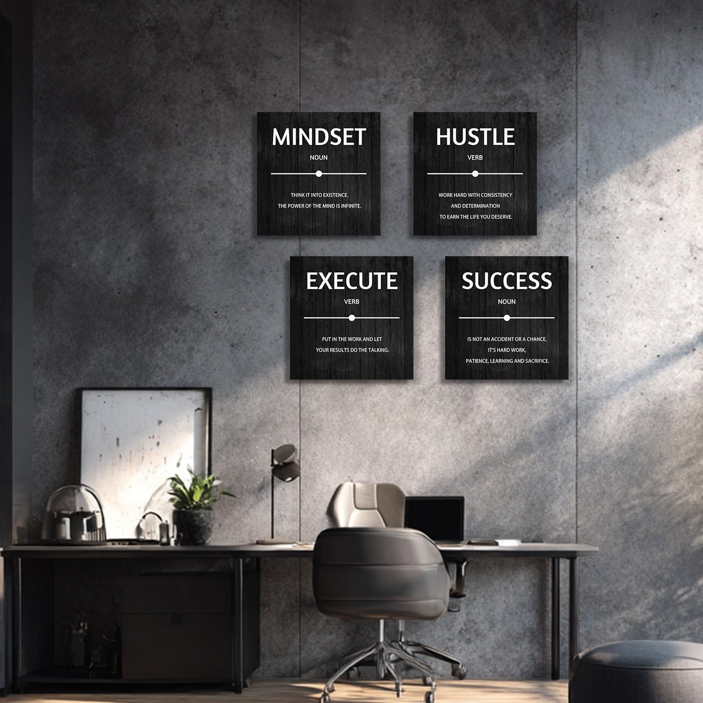 Halioyo Motivational Wall Decor Inspirational Office Quotes for Living Room Bedroom Canvas Posters Painting 4 Pieces Modern Wall Art Home Office Decor 12”X12”X4