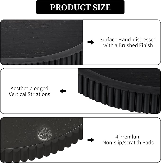 Hanobe Decorative Tray for Coffee Table: 12" Black Round Centerpiece Tray for Home Decor - Wood Modern Farmhouse Decor for Living Dining Room Kitchen Island Tabletop