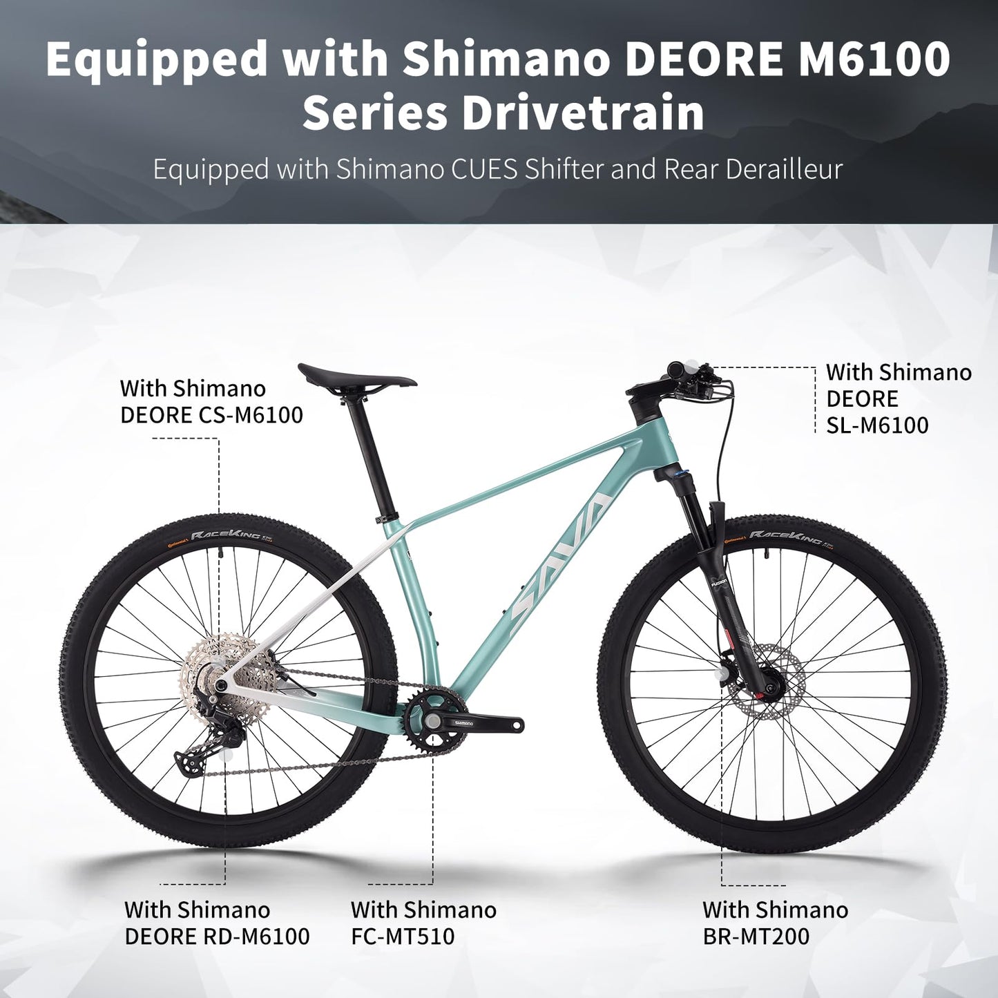 SAVADECK Carbon Fiber Mountain Bike with Shimano Deore M6100 12-Speed, MTB Bicycle with Hydraulic Disc Brakes(White, 27.5 * 15)