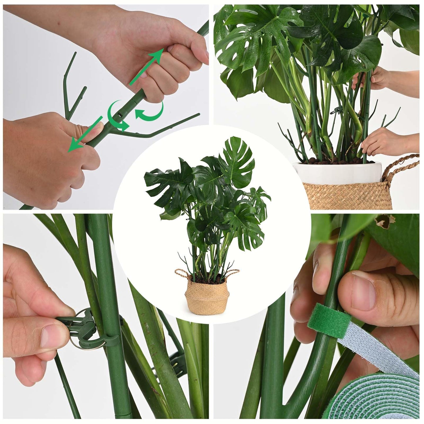 Yhtpouqe 9 Pack Green Plant Support Stakes Plant Stakes for Indoor and Outdoor Plants. 39.37inch Plant Sticks with Extension Poles, Plant Clips,Plant Ties for Potted Monstera Plants, Climbing Plants