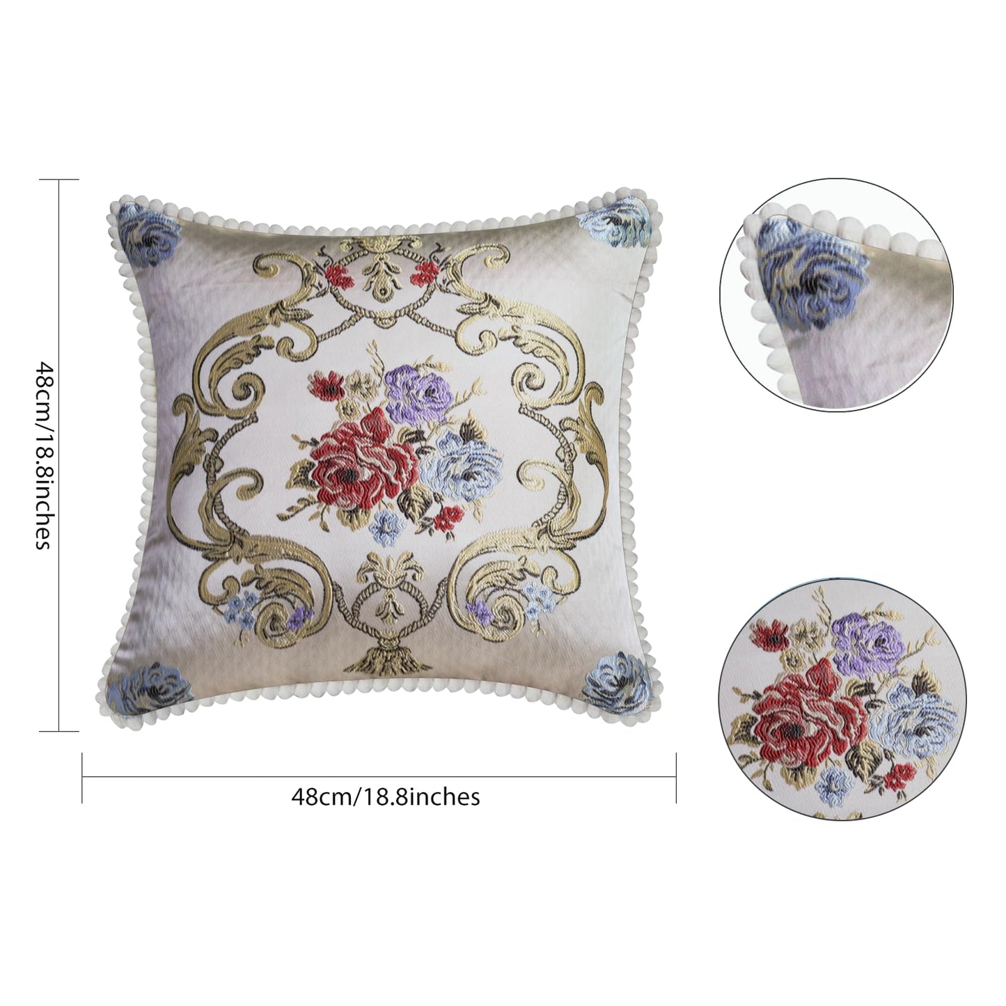 SZHELEJIAM Pillow Cover Set of 2, Jacquard Vintage Embroidered Pillow Case, for Sofa Cushion Cover for Sofa, Bed, Living Room, Throw Pillow Covers 18x18 Beige