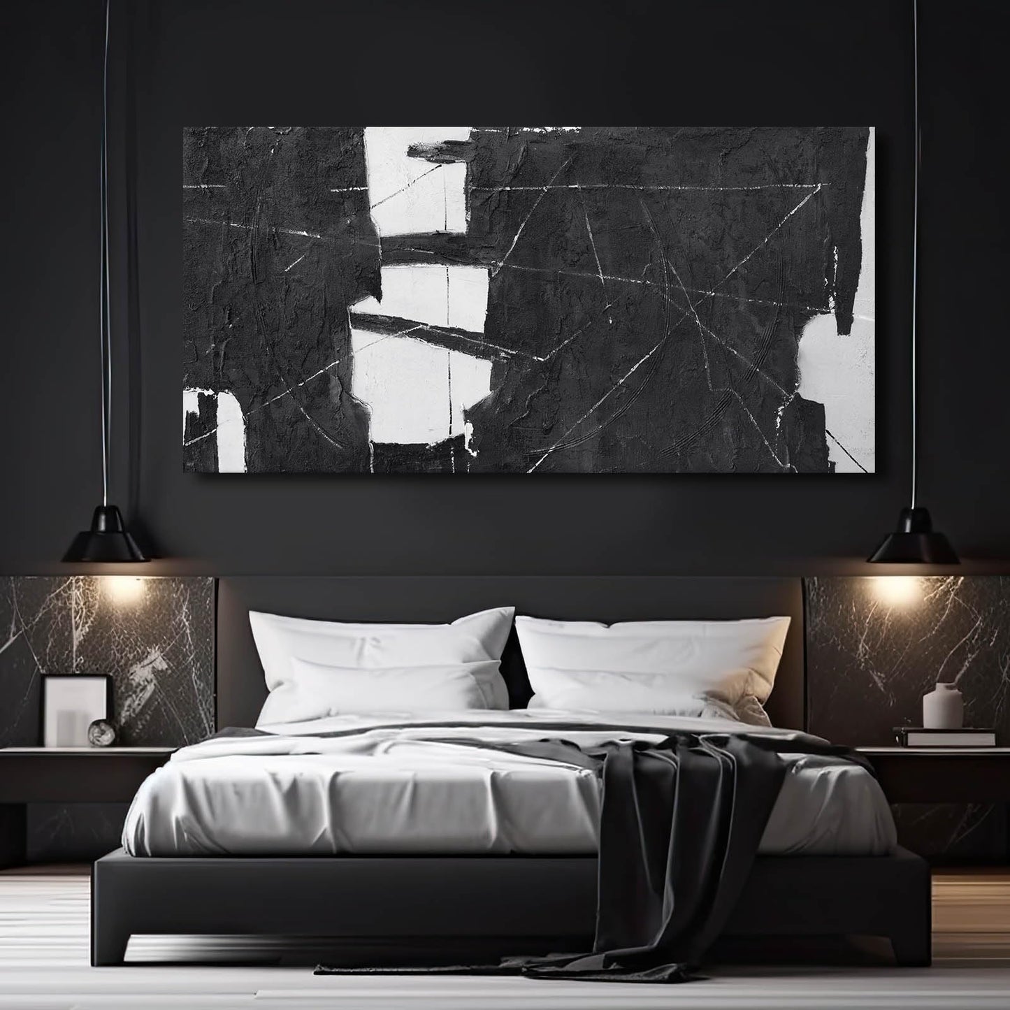 VAYIMDH Black Art Large Abstract Wall Decor for Living Room Black and White Painting on Canvas Line Prints for Walls Office Home Decorations 29x58 Inches