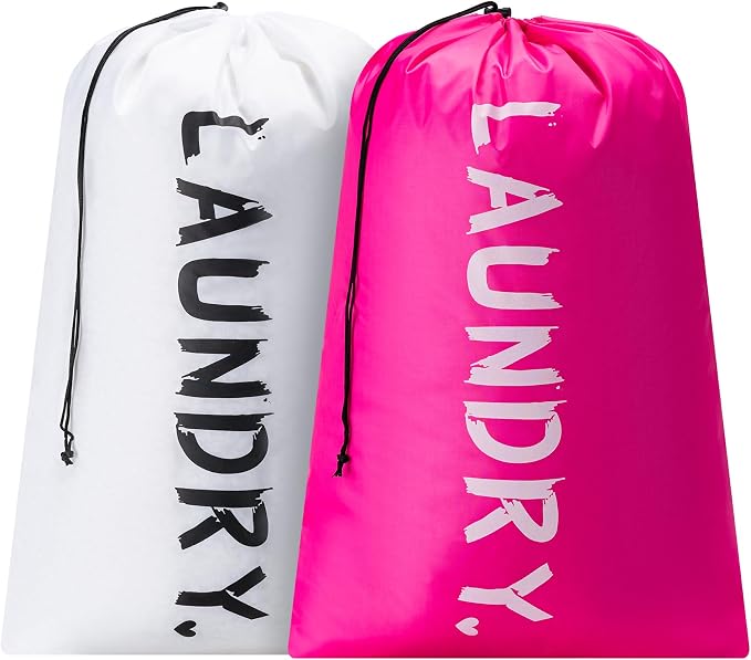 2 Pack 28" x 40"Travel Laundry Bag, Machine Washable Dirty Clothes Organizer with Drawstring,Large Enough to Hold 4 Loads of Laundry, Easy Fit a Laundry Hamper or Basket Travel Essentials