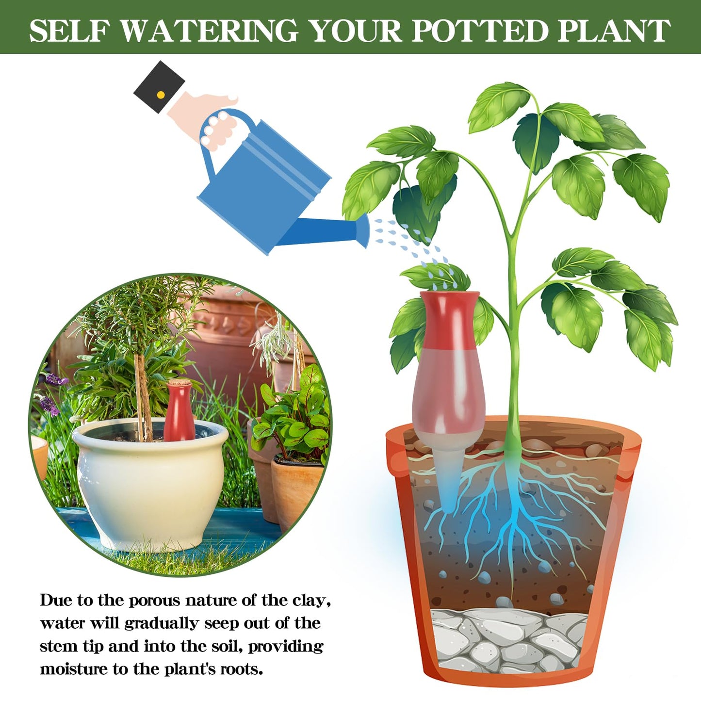 4 Pack Terracotta Plant Watering Globes, 12Oz Ollas Self Watering Pots for Indoor Outdoor Plants, Automatic Plant Drip Irrigation Device, Clay Planter Insert, Up to 1 Week, for Vacations Potted Plant
