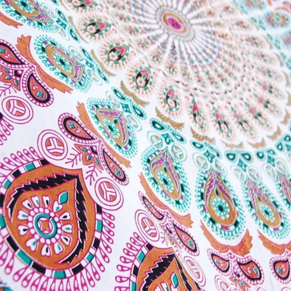 raajsee Mandala Tapestry Wall HANGINGS (White Brown Mandala, Queen 210 X 220 CMS)