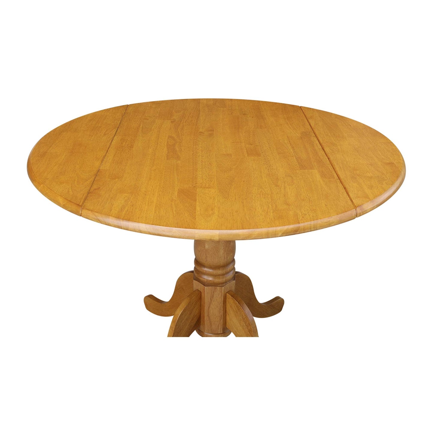 IC International Concepts, 42" Round Dual Drop Leaf Pedestal Dining Table, Solid Real Wood, Sturdy Parawood, Dimensions 42"D x 42"W x 29.5"H, 20mm thickness, 40lbs Weight Capacity, Oak