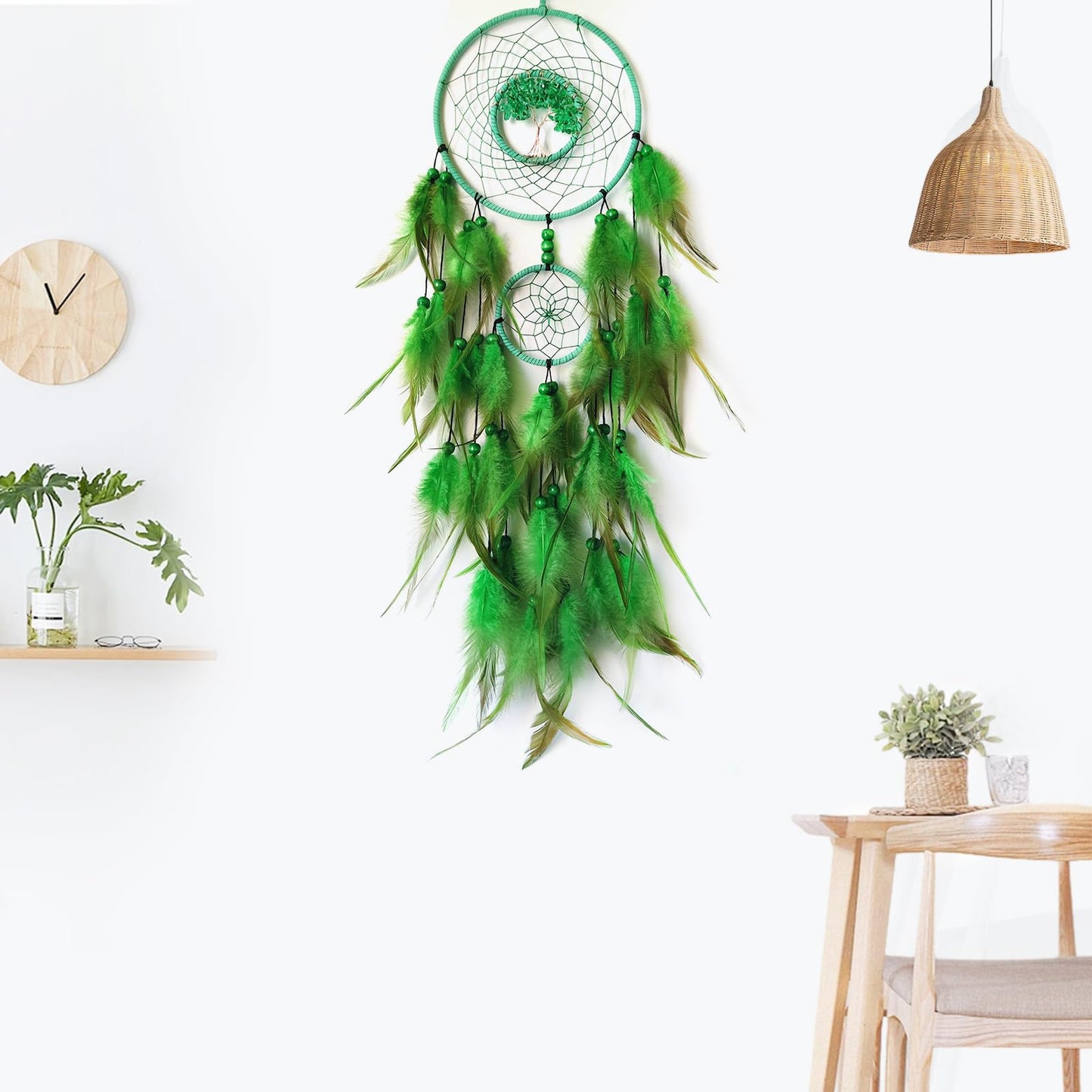 SOYUZU Green Dream Catcher Wall Decor Crystal Tree of Life Dream Catchers Handmade Feather Dreamcatcher Wall Hanging Ornament for Bedroom Living Room Home Decor