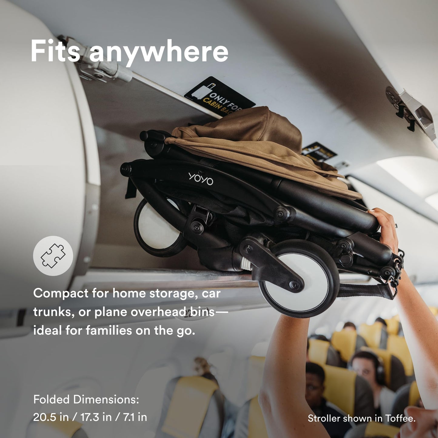Stokke YOYO3 Stroller from 6 Months - Includes Black Frame/Stone Seat Cushion + Canopy - Folds in & Out in a Flash - Light & Compact - Carry-On Compatible