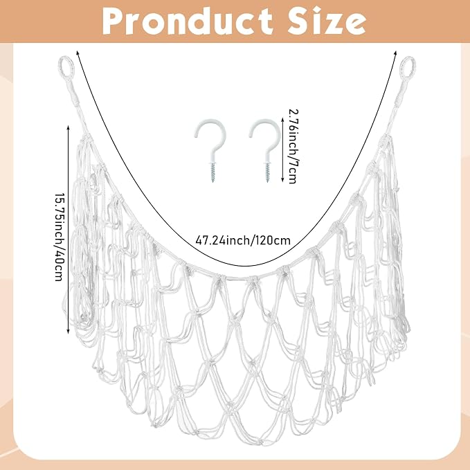 Photect Large Wall Mounted Blanket Organizer Wall Hanging Blanket Holder Plush Net Corner Stuffed Animal Holde Storage Hanging Toy Hammock Organizer for Living Bedroom Huge Capacity