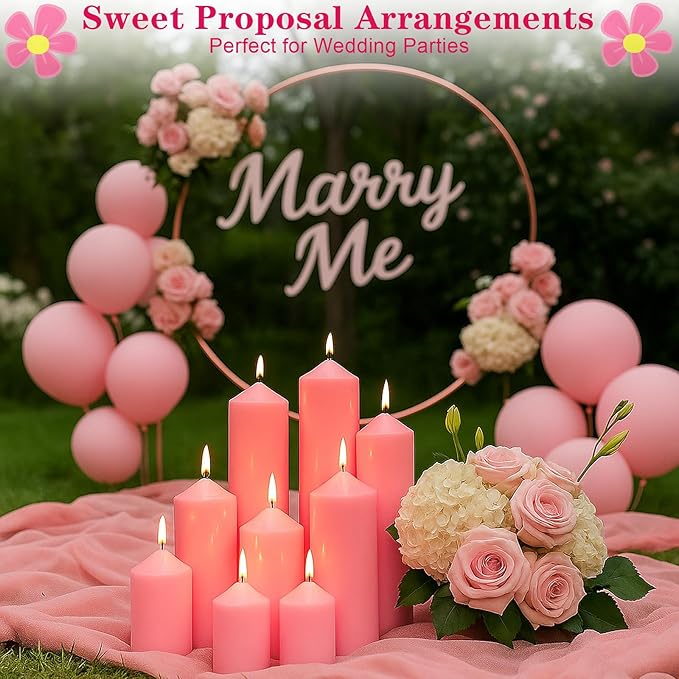 36 Pcs Pink Pillar Candles Bulk Set，Hurricane Candlesï¼? Different Lengths (12 Each)，Dripless Unscented Smokeless，Gives You a Better Atmosphere When Organizing Wedding or Event Party.