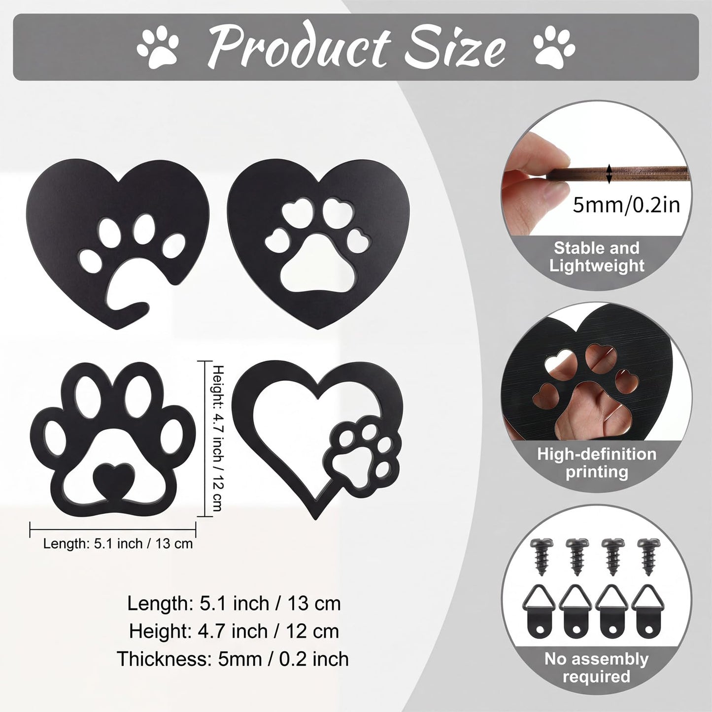 Dplolng Dog Wall Decor, 4PCS Paw Prints Wall Art, Black Dog Lovers Gifts For Home Kitchen Bathroom Bedroom Decoration