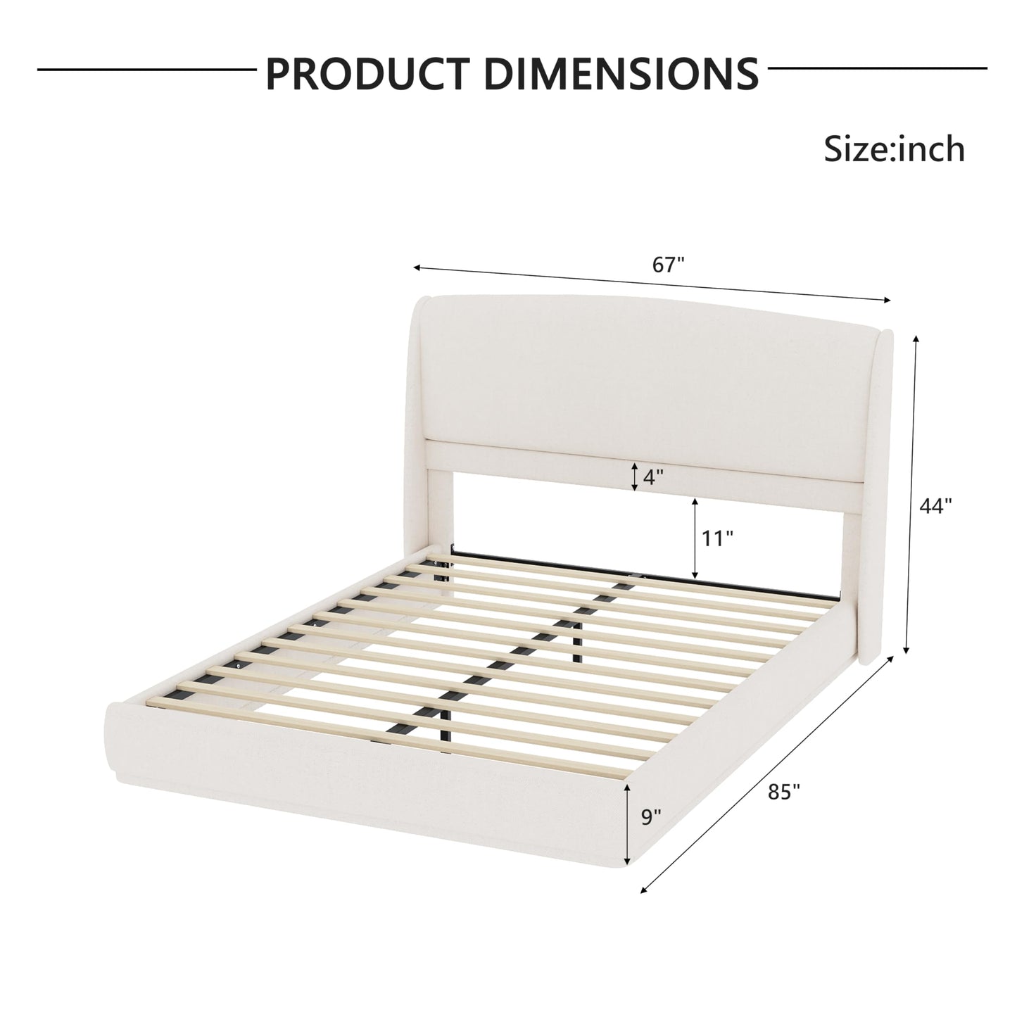 Merax Queen Bed Frame with Wingback Headboard, Low Profile Platform Bed, Linen Fabric, No Box Spring Needed, Wood Slat Support, Easy Assembly, Beige