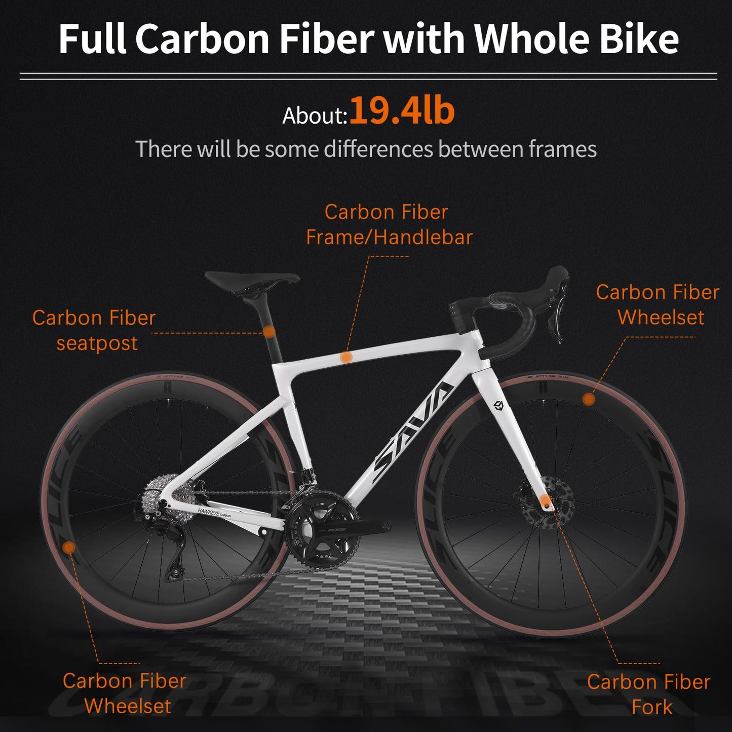 SAVADECK Carbon Road Bike,Lightweight Full Carbon Racing Bicycle with Shimano 105 R7120 24S Shift Groupset and Hydraulic Oil Disc Brake Bike