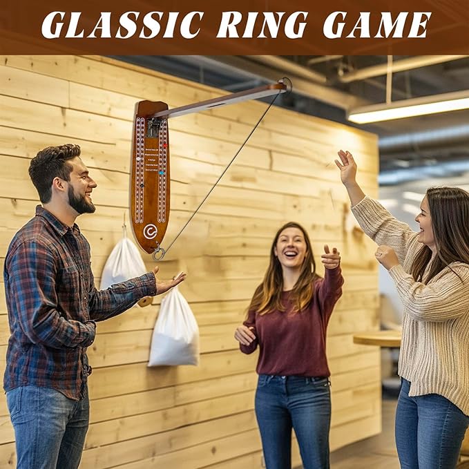 Ring Toss Game – Hook and Ring Game with Foldable Arm for Indoor and Outdoor Fun, Perfect for Game Rooms