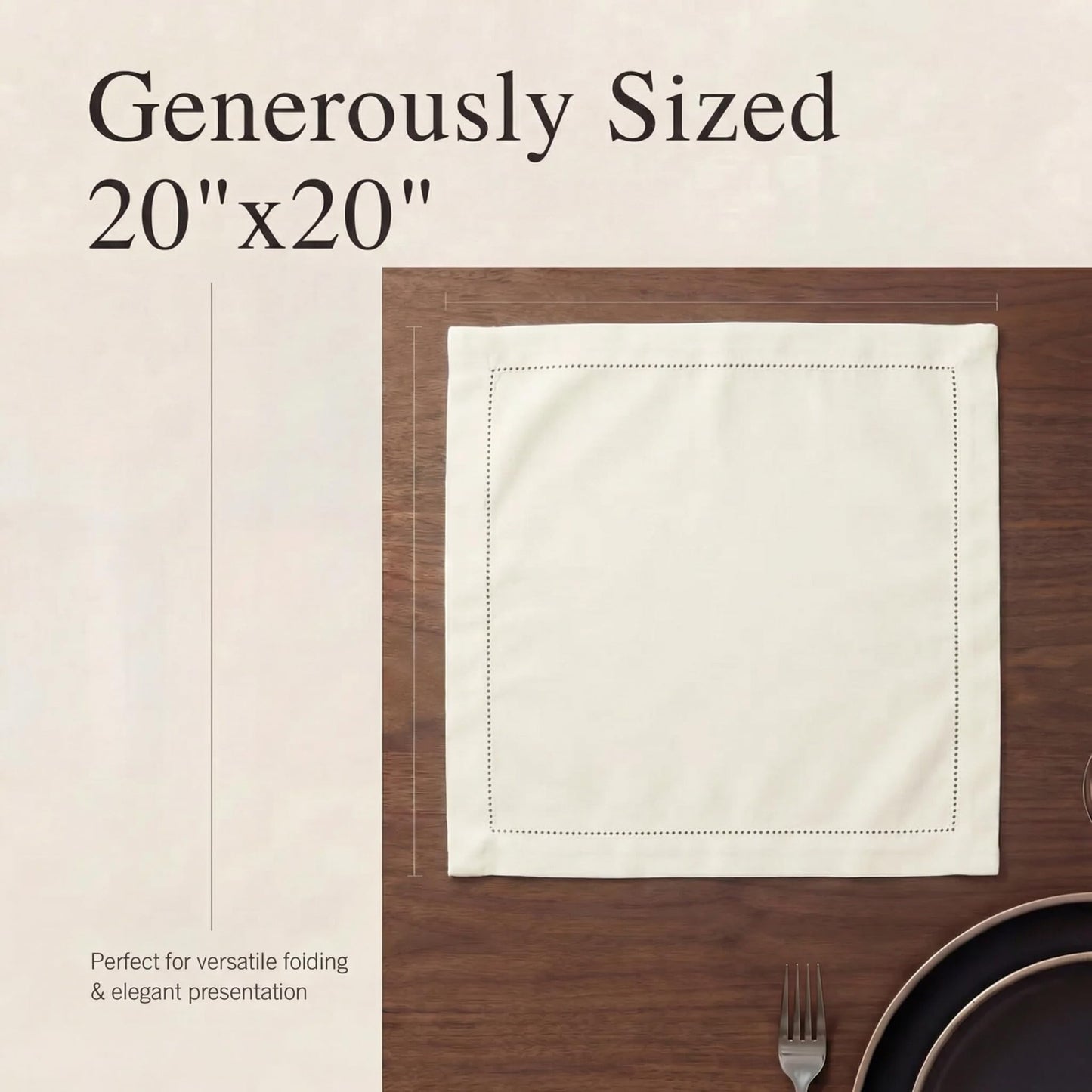 Urban Villa Cloth Napkins 100% Cotton Highly Absorbent Washable Reusable Premium Dinner Napkins Ideal for Gifts for Mothers Day Hotel Farmhouse Parties - Ivory Hemstitch (20" x 20", Set of 12)