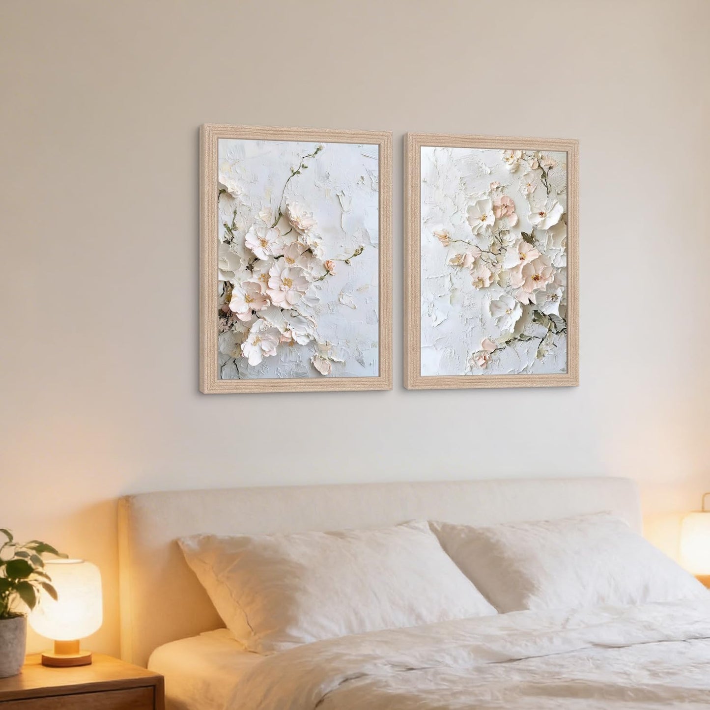 Framed 3D Floral Texture Canvas Wall Art Relief Textured Floral Oil Painting Modern Neutral Floral Poster Gallery Framing Plant Decor Living Room Bedroom 12x16inch x 2 Ready to Hang