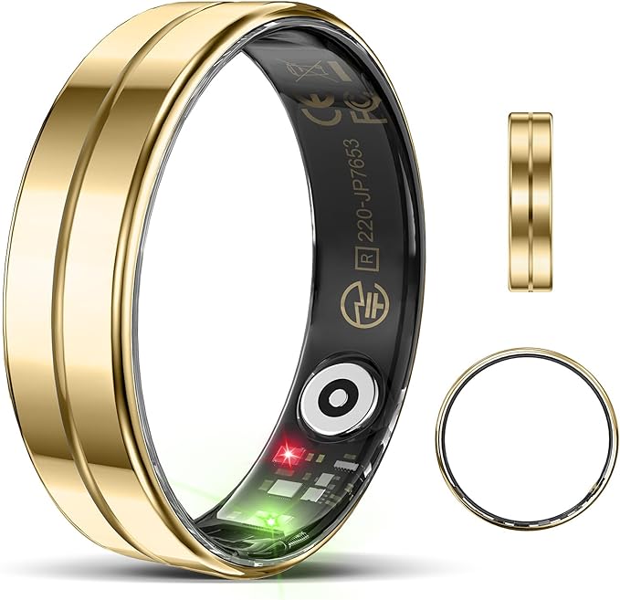 Ultra-Thin Smart Ring for Women Men,Sleep Tracker Ring with Heart Rate, Waterproof Fitness Ring for Activity Monitoring/Steps/Calories,No Subscription Fee,for iSO & Android (Glod,11#)