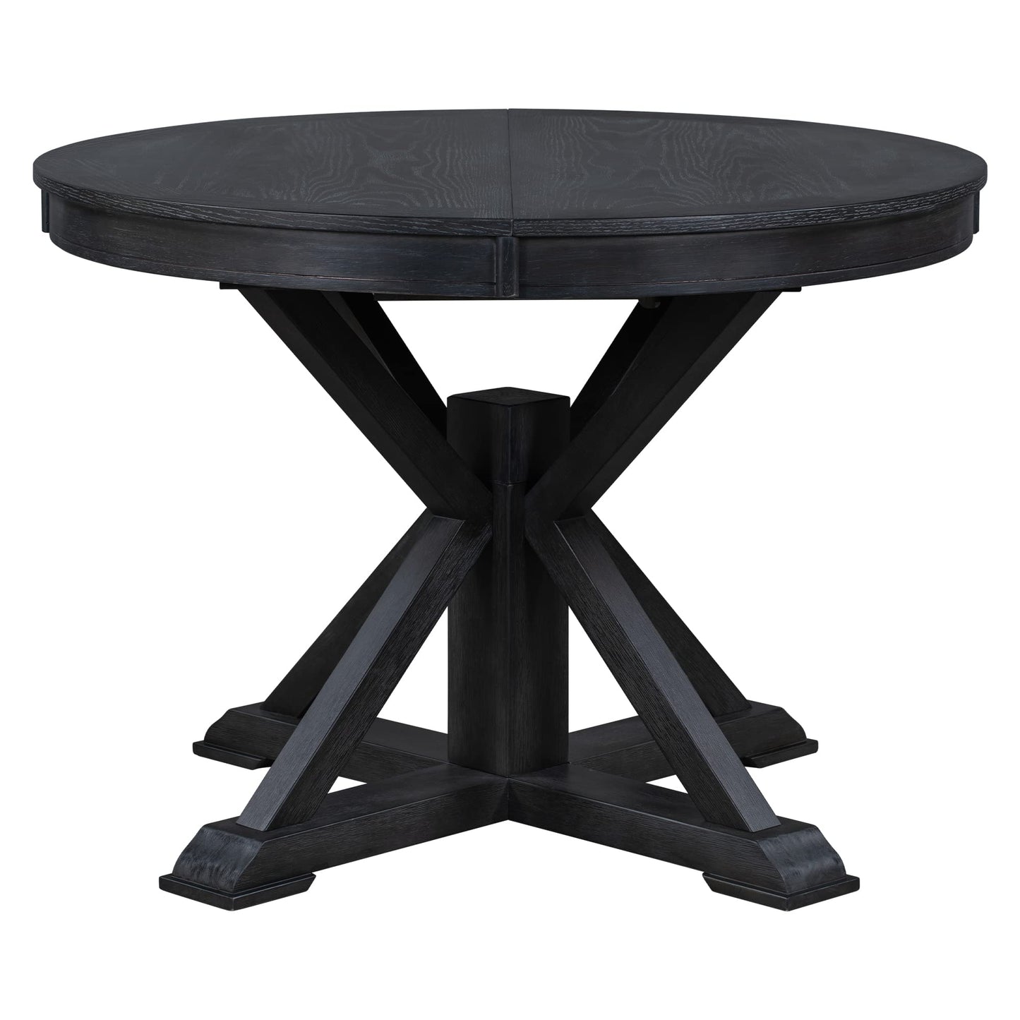 ERYE Retro Style Round Dining Table Functional Wooden Extendable Oval Dining Table with 12" Leaf and Natural Wood Grain Variation Tabletop
